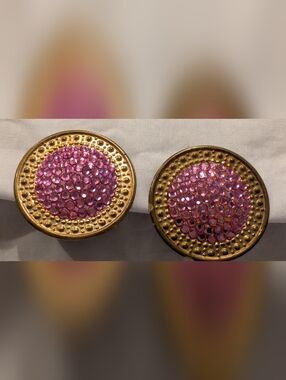 Richard Kerr Elegant Gold and Pink Clip-on Earrings signed by Richard Kerr